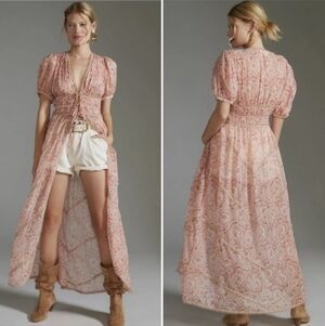 Floreat Sheer Maxi Dress Open Cardigan Duster M